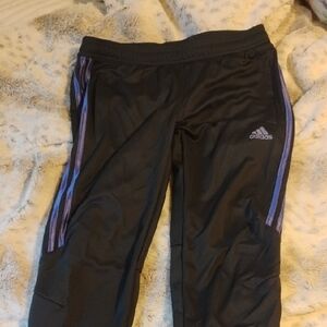 Adidas Womens Black Joggers with Purple Stripes
